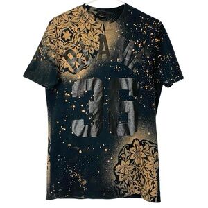 Diesel Black Gold Tee Shirt Mens Size Medium Blame 36 Upcycled Floral Crewneck